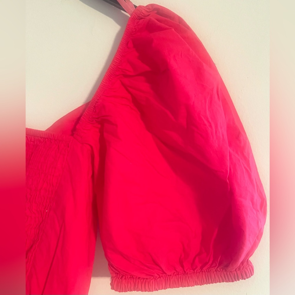 NWT Sim & Sam Women’s Pink Puff Short Sleeve Keyhole Cotton Smock Crop Top Sz XL - Picture 9 of 12